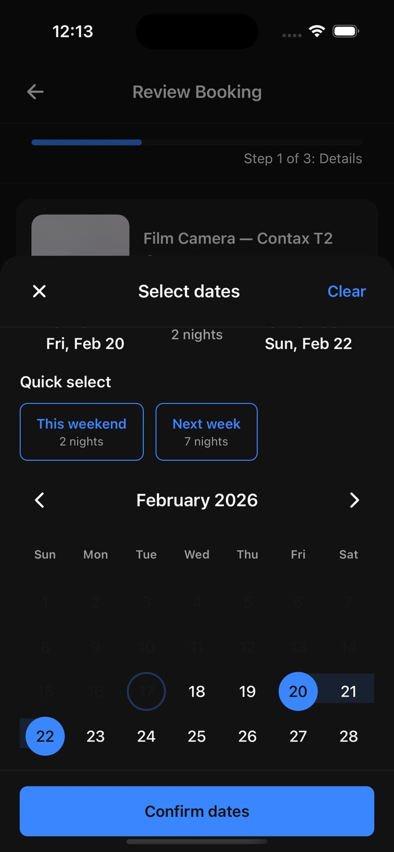 Flexible date selection for rentals